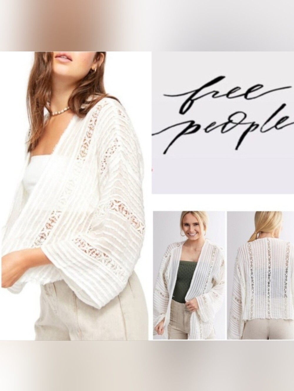 Free People One Willow Ivory KimonoSize Medium/Large White Boho